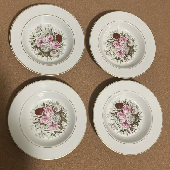 VNTG Royal Jackson Lady Lee Set 4 Rimmed shallow roses Soup Bowls - Picture 2 of 16